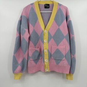 Steady Hands Cardigan Women XL/XXL Howls Moving Castle Cosplay Argyle Pink Gray